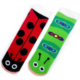 PALS Socks Brand Unisex Toddler LADYBUG & CATERPILLAR Mismatched Gripper Bottom Socks - Novelty Socks And Slippers