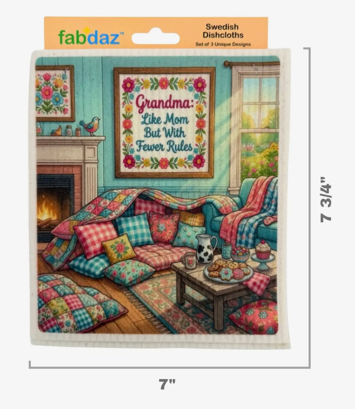 FUNNY GRANDMA SAYINGS Set Of 3 Swedish Dishcloths ‘Grandma’s Kitchen: Where Memories Are Made & Calories Don’t Count