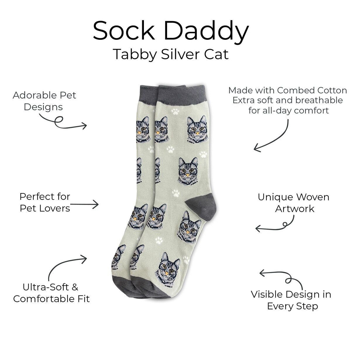 SILVER GRAY TABBY CAT Adult Unisex Socks By E&S Pets Choose Style