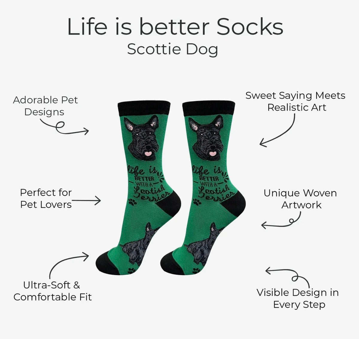 SCOTTISH TERRIER DOG Adult Unisex Socks By E&S Pets 'SCOTTIE' (Choose Style) - Novelty Socks And Slippers