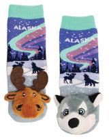 MESSY MOOSE Brand Unisex Toddler ALASKA NORTHERN LIGHTS Gripper Bottom Socks - Novelty Socks And Slippers