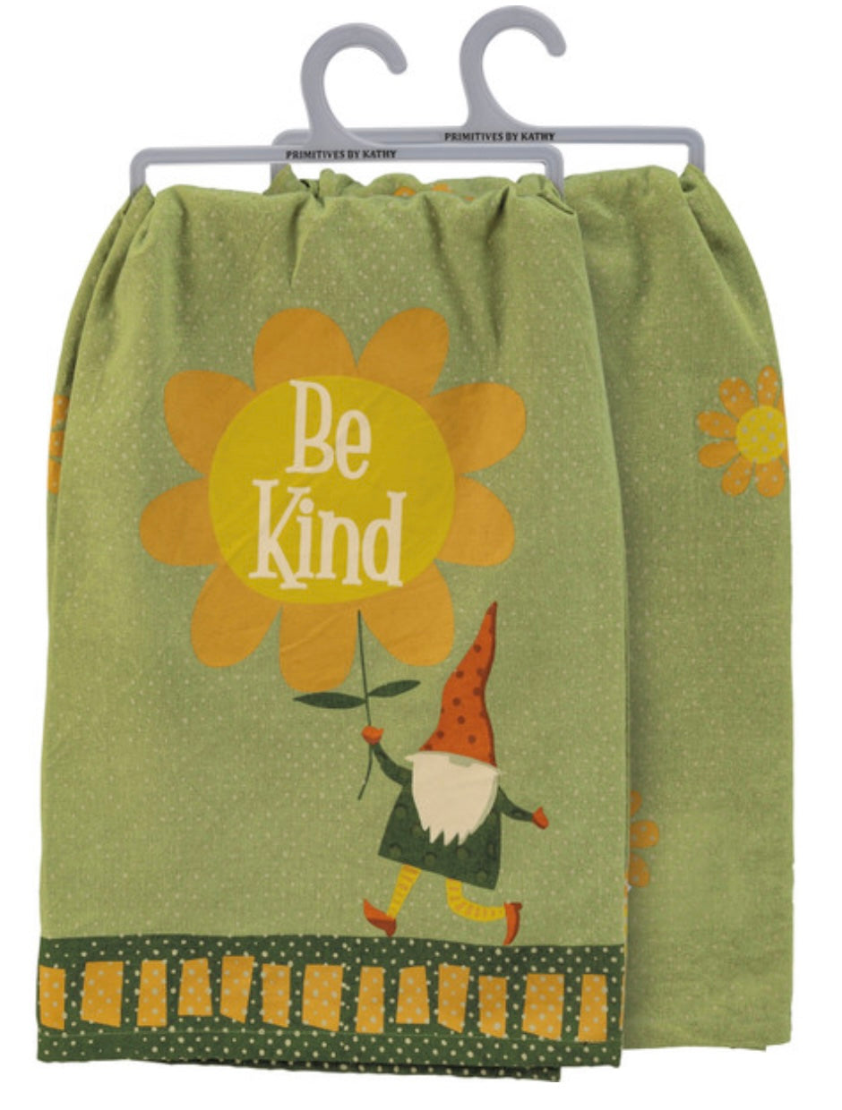 PRIMITIVES BY KATHY ‘BE KIND’ GNOME Kitchen Tea Towel - Novelty Socks And Slippers