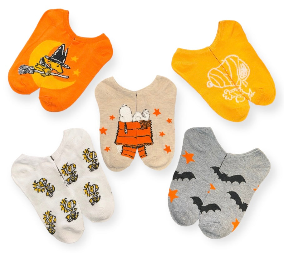 PEANUTS Ladies HALLOWEEN 5 Pair Of No Show Socks WOODSTOCK AS A WITCH - Novelty Socks And Slippers