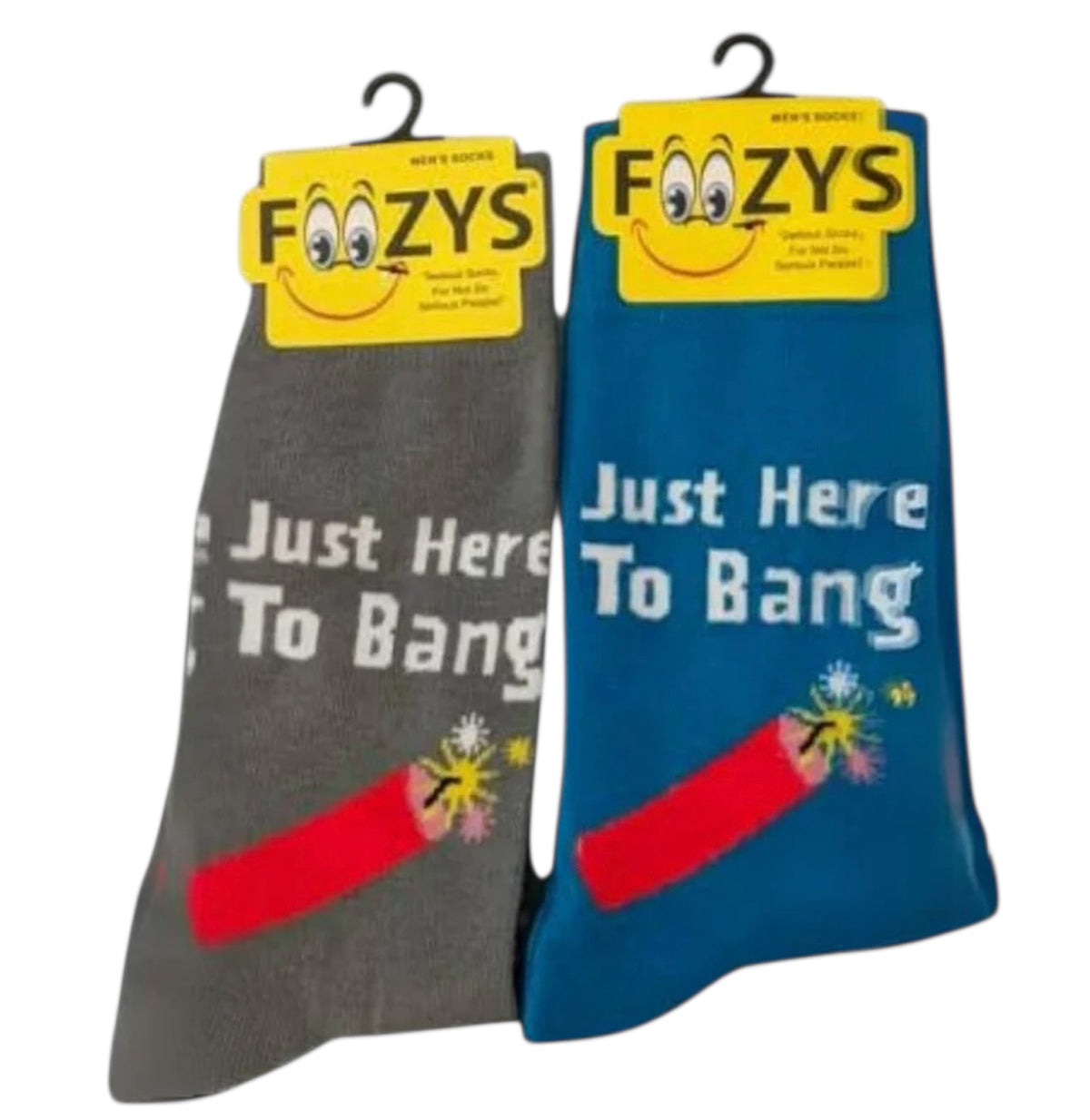 JUST HERE TO BANG MEN’S 2 PAIR OF DYNAMITE STICKS SOCKS FOOZYS BRAND - Novelty Socks And Slippers
