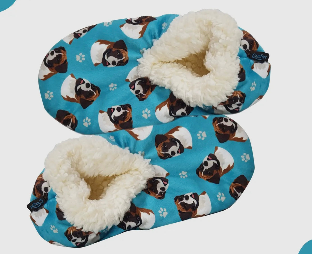BOXER Dog Ladies Non-Slip Slippers COMFIES BRAND By E&S Pets - Novelty Socks And Slippers