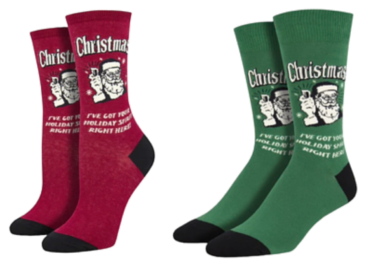 SOCKSMITH Brand CHRISTMAS Socks (CHOOSE MEN Or WOMEN) ‘I’VE GOT YOUR HOLIDAY SPIRIT RIGHT HERE’ - Novelty Socks for Less