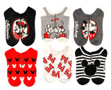 DISNEY Ladies MICKEY & MINNIE MOUSE 6 Pair Of No Show Socks MICKEY & MINNIE KISSING - Novelty Socks And Slippers