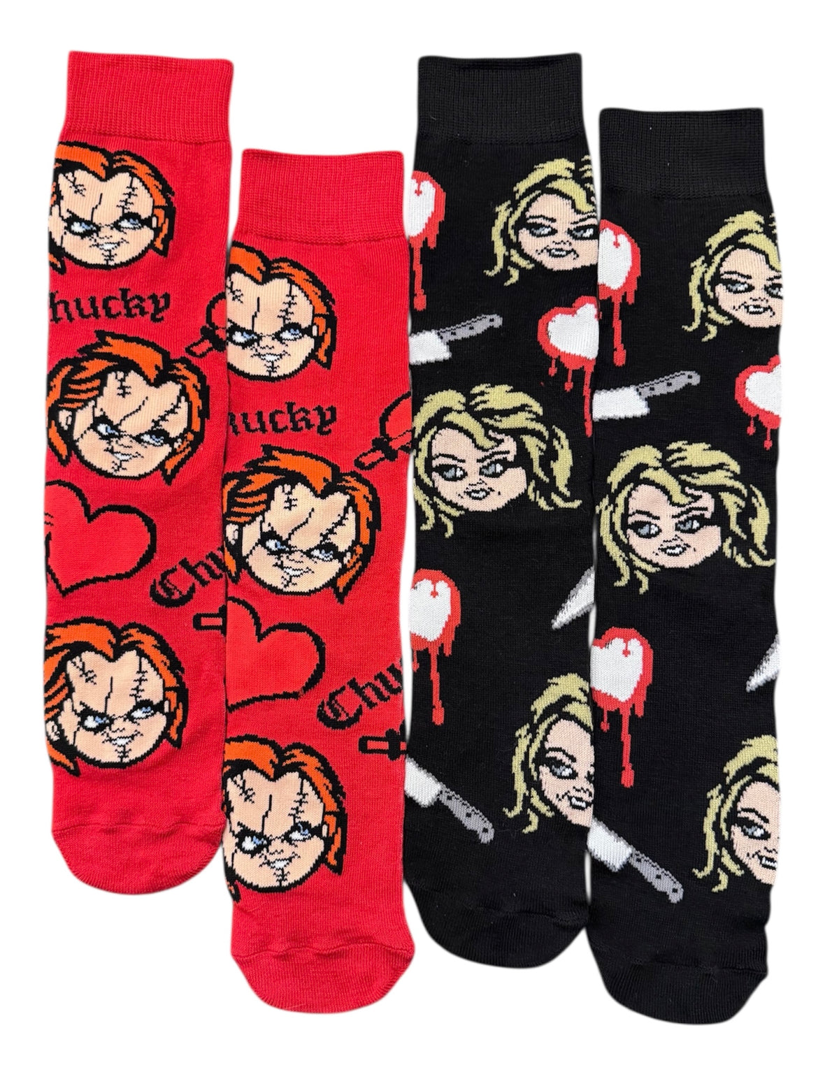 CHUCKY The Movie Men’s VALENTINES DAY 2 Pair Of Socks With Tiffany & Bleeding Hearts - Novelty Socks And Slippers