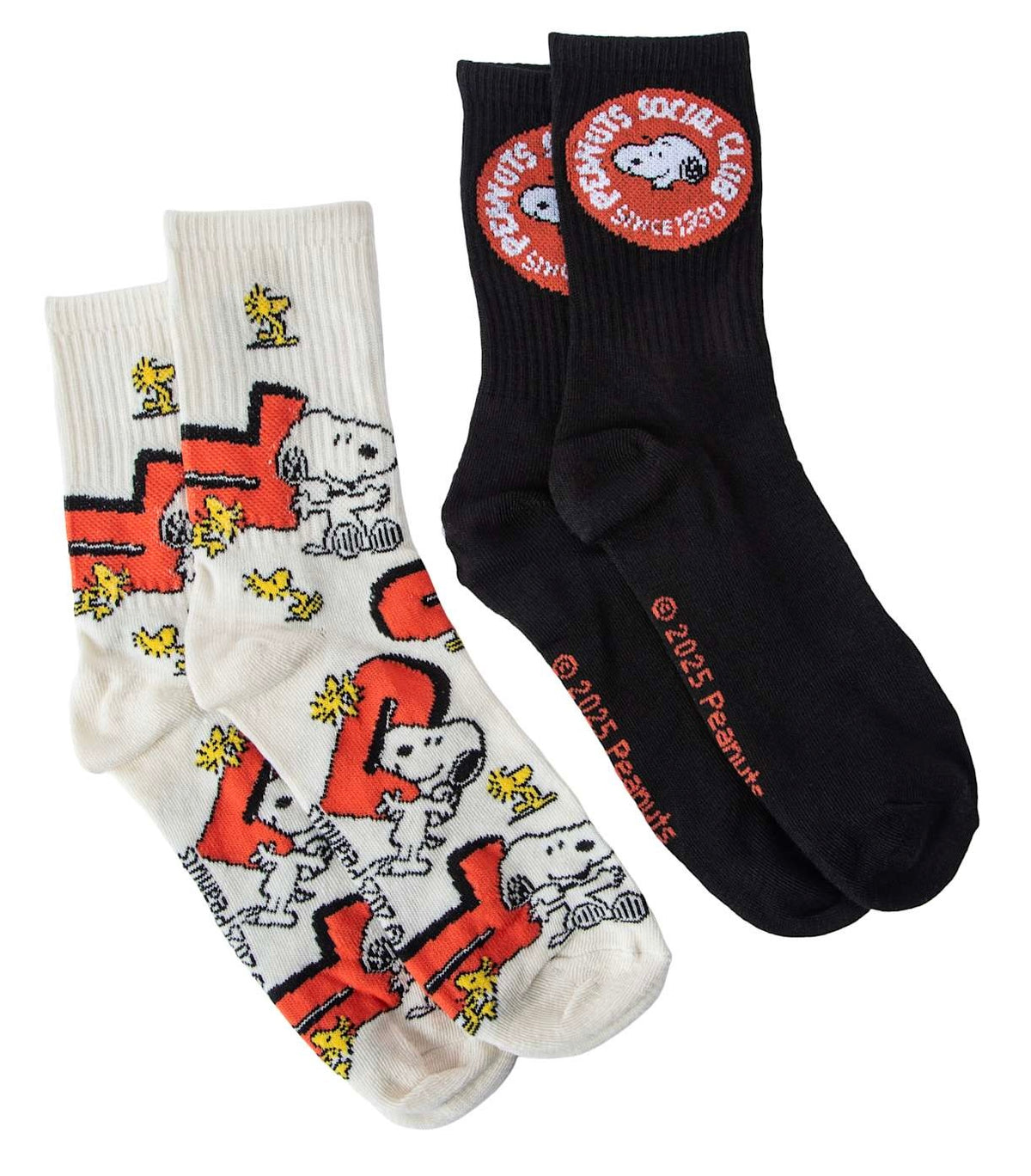 PEANUTS Ladies 2 Pair Of SNOOPY & WOODSTOCK Socks ‘Peanuts Social Club’ - Novelty Socks And Slippers