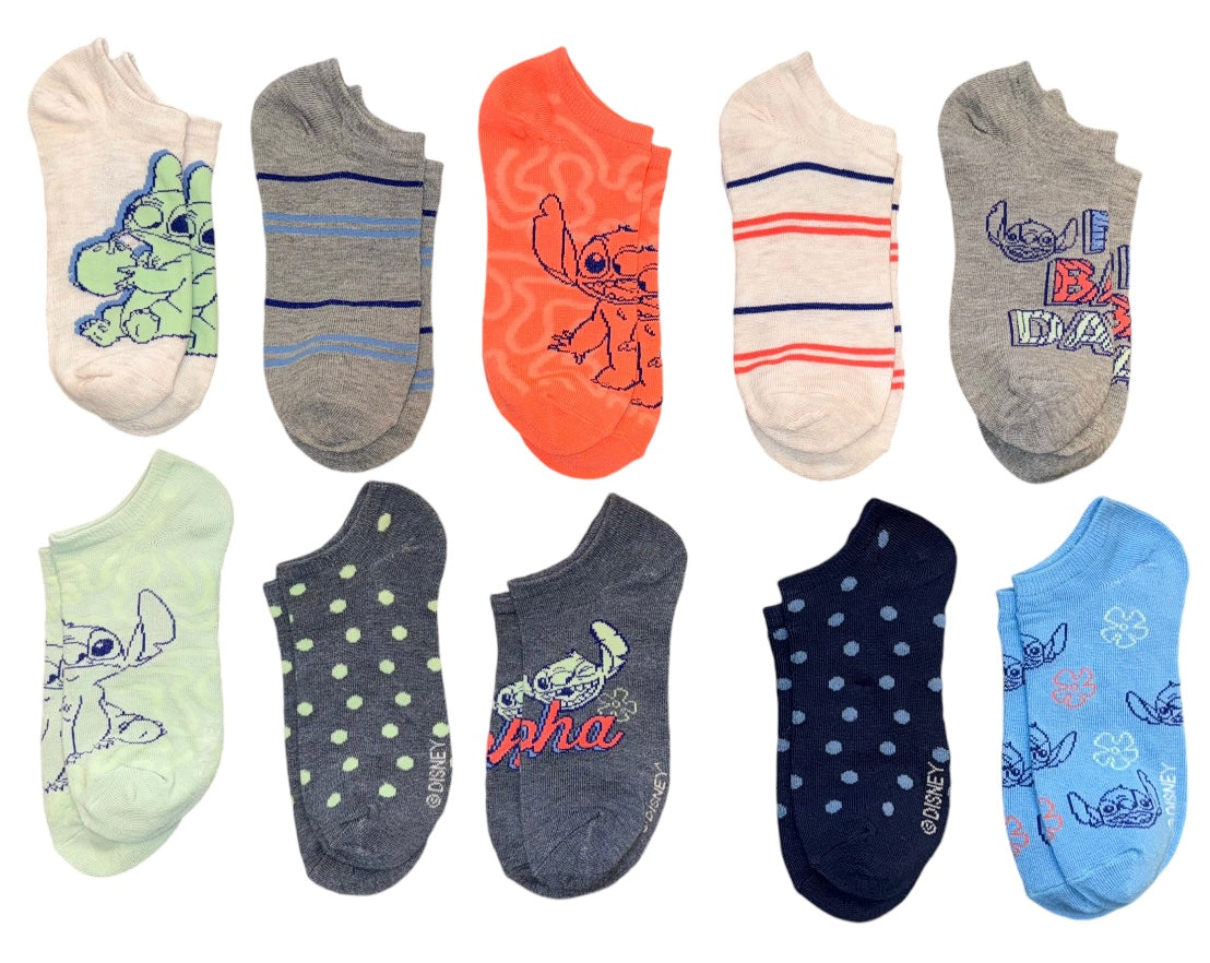 DISNEY LILO & STITCH Ladies 10 Pair Of Low Show Socks ‘NO BAD DAYS’ - Novelty Socks And Slippers