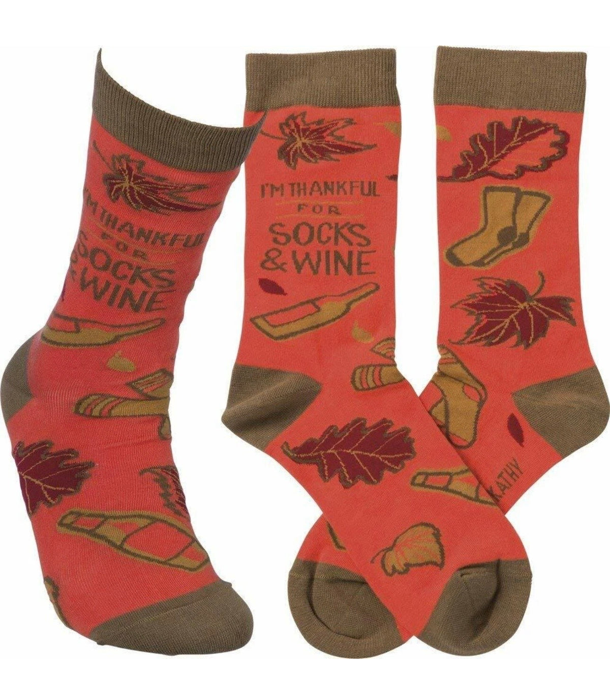 I’M THANKFUL FOR SOCKS & WINE Adult Unisex THANKSGIVING Socks PRIMITIVES BY KATHY Brand