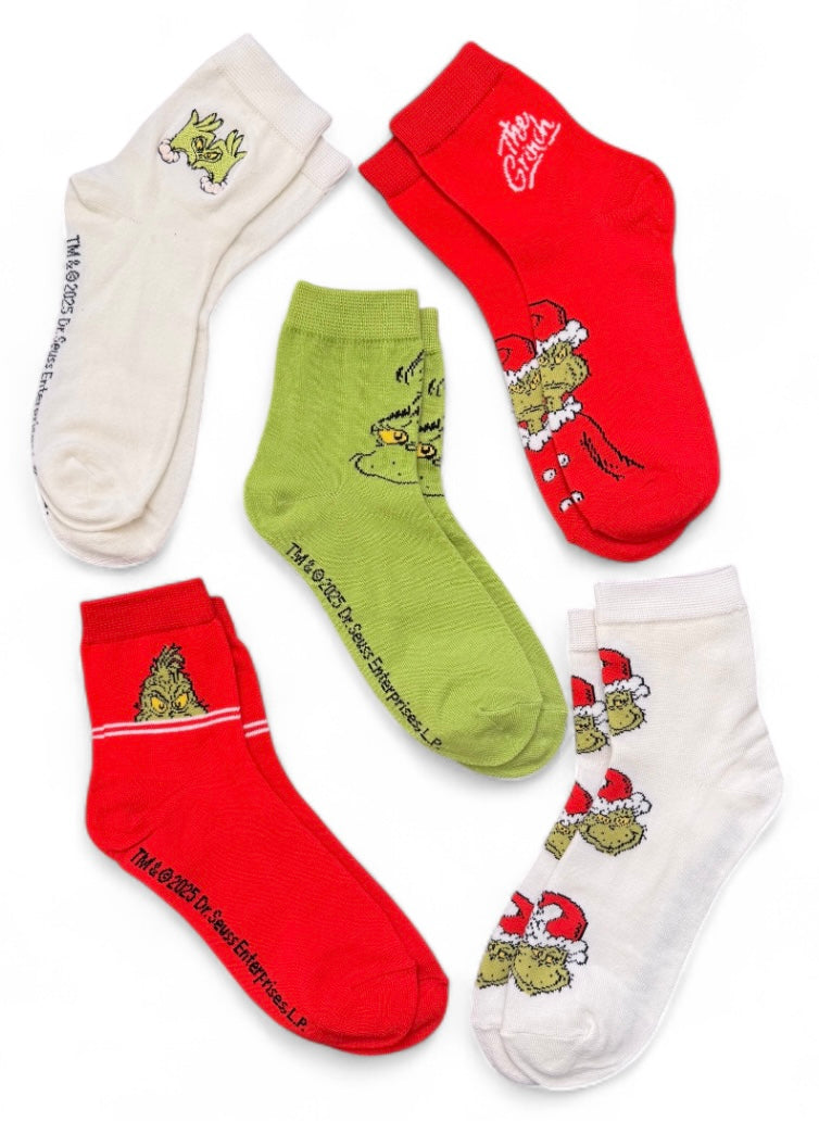 Dr. Seuss How The Grinch Stole Christmas Ladies 5 Pair Of Socks - Novelty Socks And Slippers