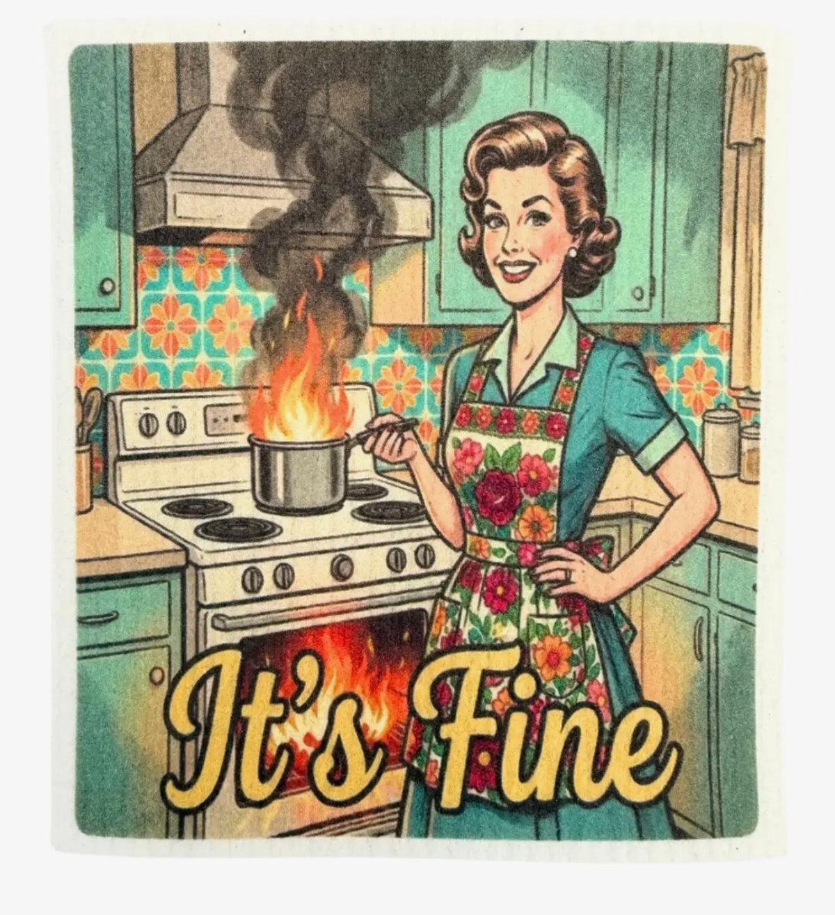 CRAZY RETRO WIFE Set Of 3 Sassy Swedish Dishcloths ‘Yes Dear, I Made It Myself’ With Middle Finger