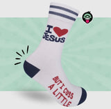 I LOVE JESUS BUT I CUSS A LITTLE Adult Unisex Socks FUNATIC Brand - Novelty Socks And Slippers