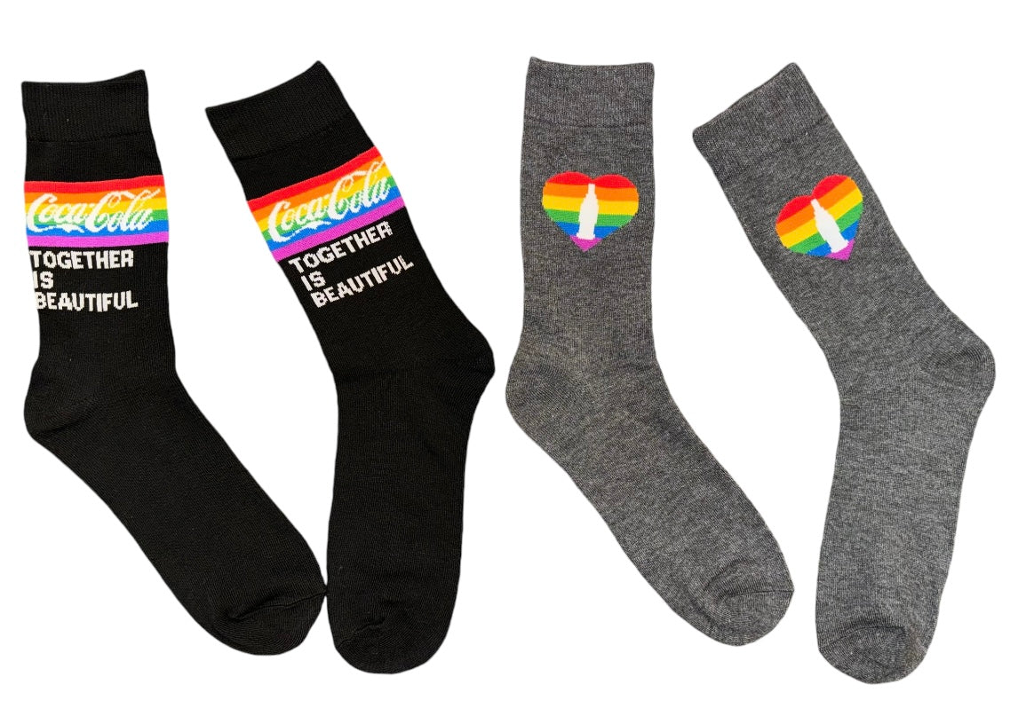 COCA-COLA Men's 2 Pair Of PRIDE Socks Coke Logo 'TOGETHER IS BEAUTIFUL' - Novelty Socks And Slippers