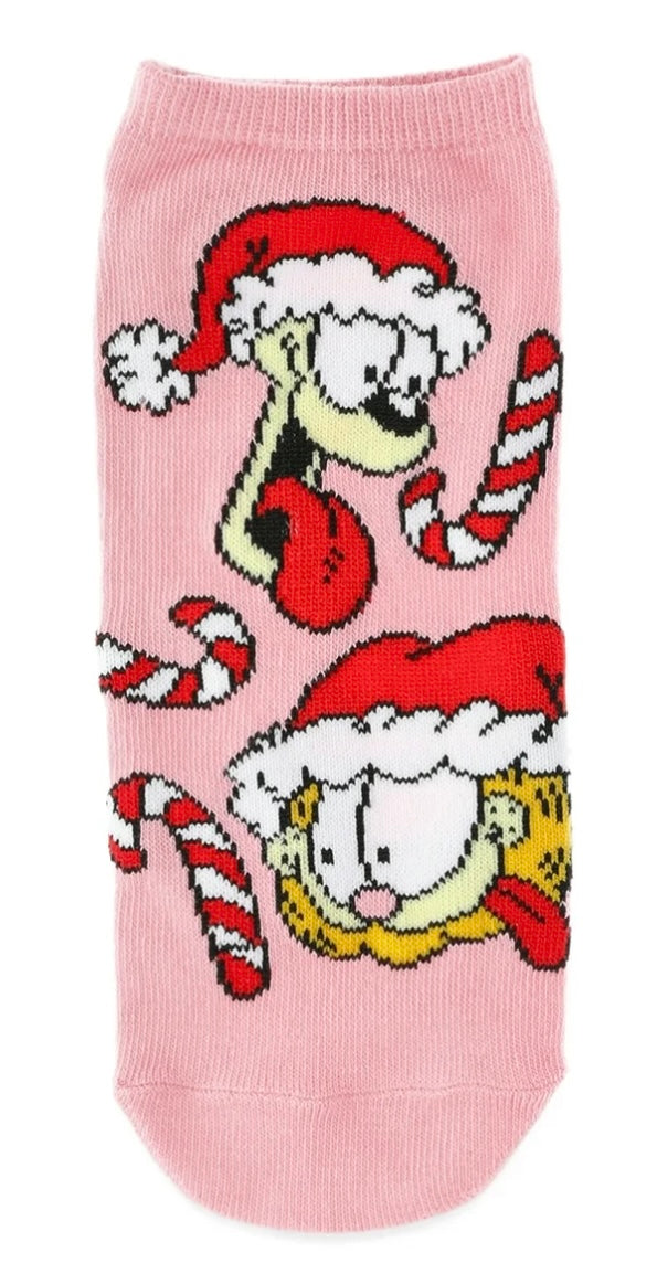 GARFIELD & ODIE Ladies Christmas 3 Pair Of No Show Socks - Novelty Socks And Slippers