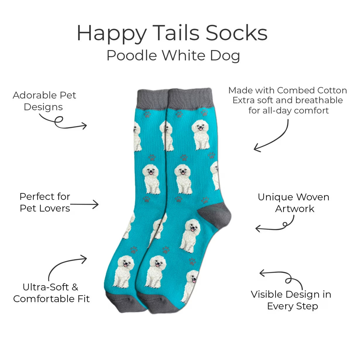 WHITE POODLE Dog Adult Unisex Socks By E&S Pets Choose Style