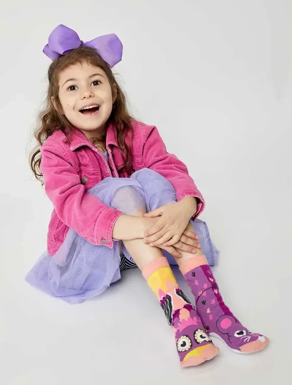 OWL & MOUSE Unisex Toddler-Kids Mismatched Gripper Bottom Socks PALS SOCKS Brand - Novelty Socks And Slippers