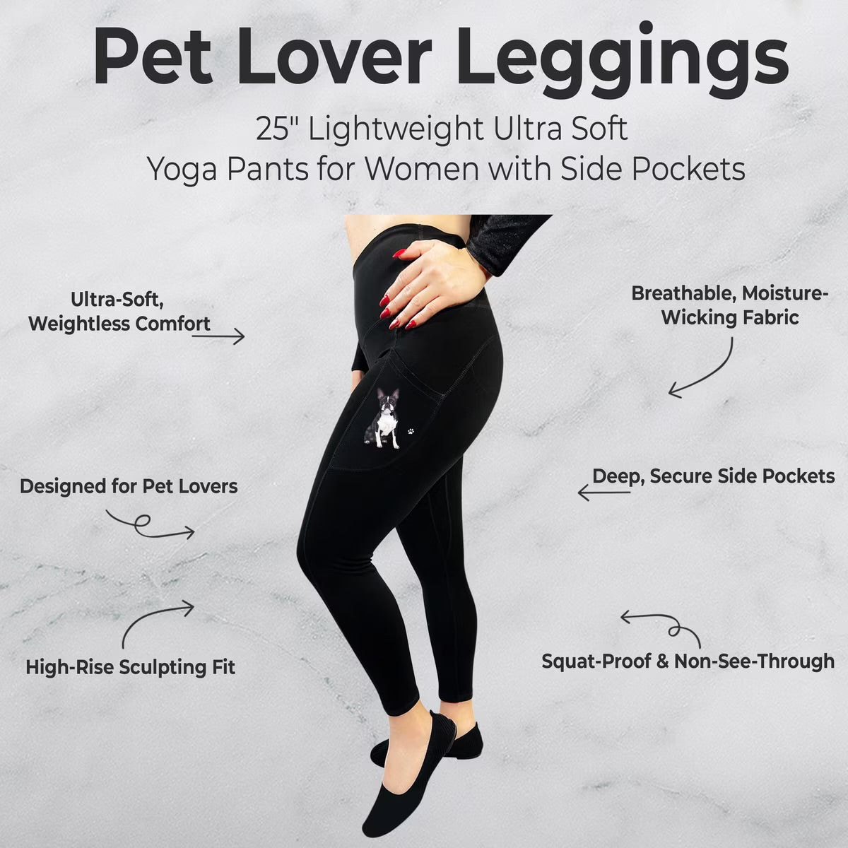 BOSTON TERRIER Dog Ladies High Rise Leggings With Pockets URBAN ATHLETICS Brand By E&S Pets