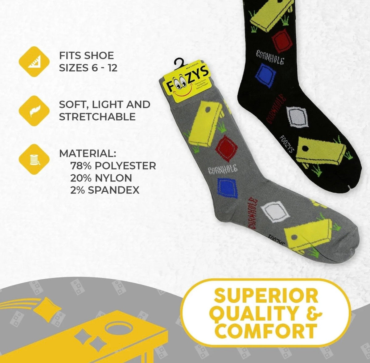 CORNHOLE Men’s 2 Pair Of Socks FOOZYS Brand