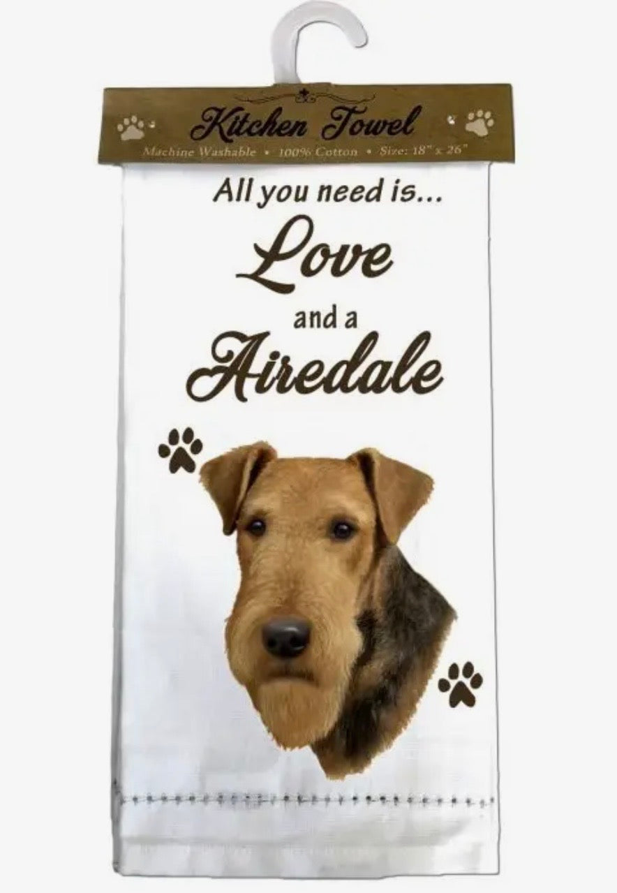 ALL YOU NEED IS LOVE & A DOG Kitchen Tea Towel By E&S Pets (Choose Breed)