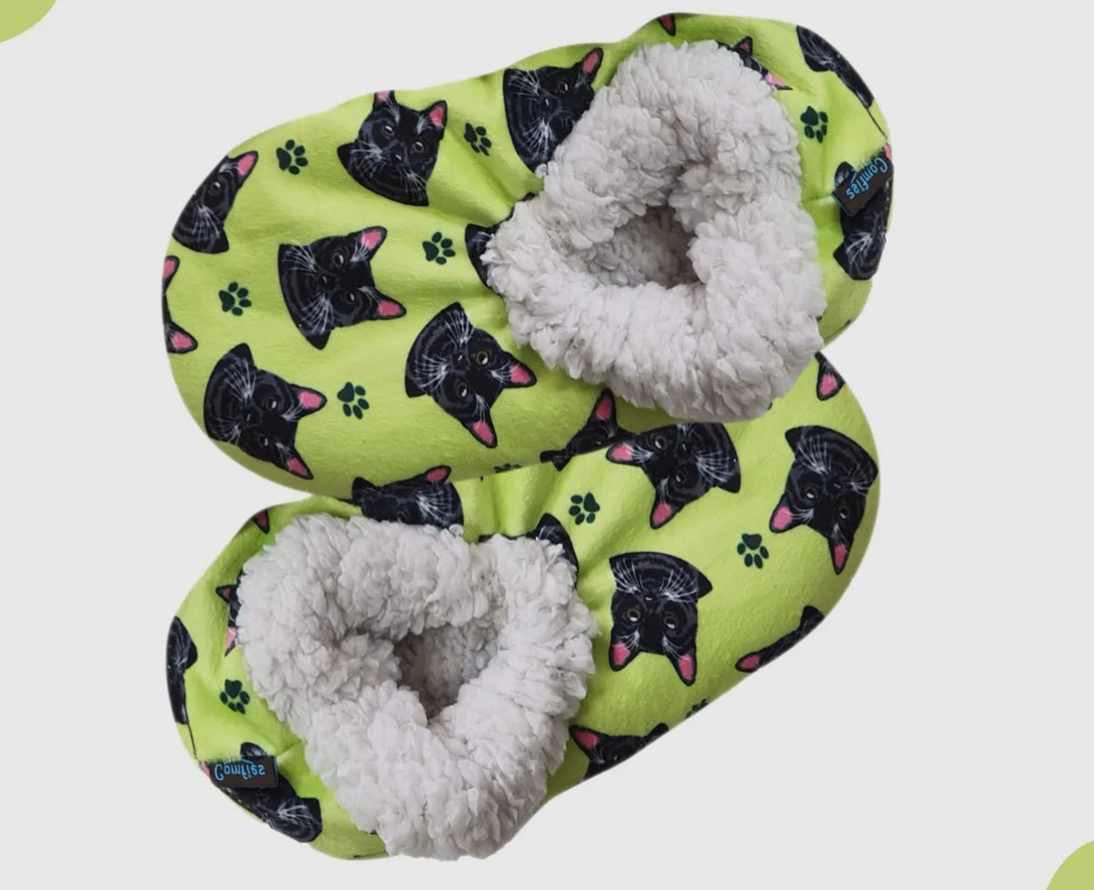 BLACK CAT Ladies Non-Slip Slippers COMFIES BRAND By E&S Pets - Novelty Socks And Slippers