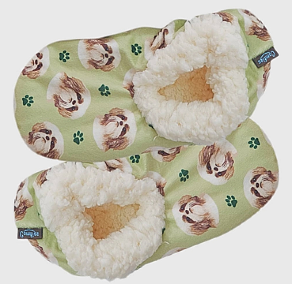 COMFIES BRAND Ladies SHIH TZU (FAWN, TAN) Non-Skid Slippers - Novelty Socks for Less