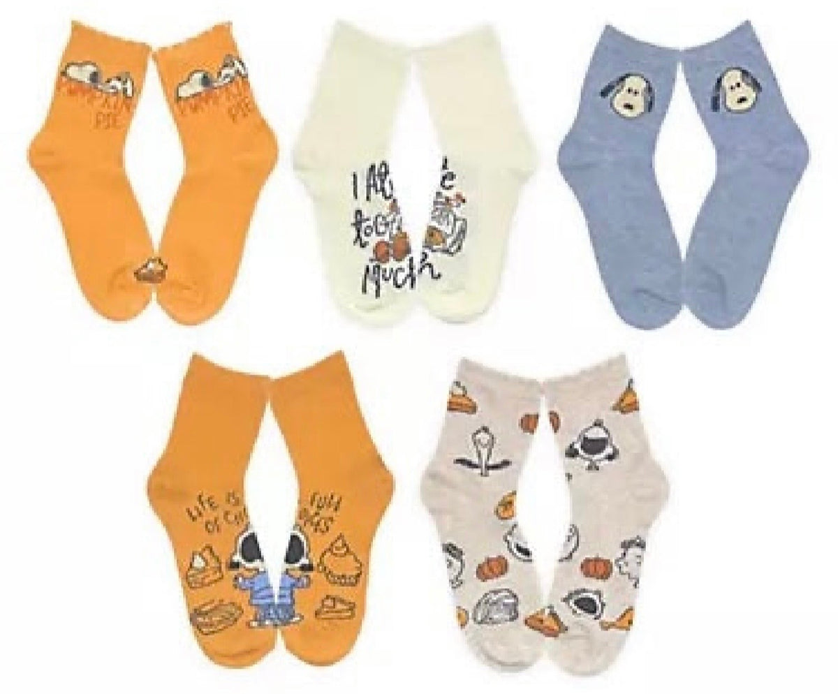 PEANUTS Ladies 5 Pair Of THANKSGIVING CAPRI Socks SNOOPY & WOODSTOCK (CHOOSE STYLE)