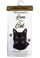 ALL YOU NEED IS LOVE & A CAT Kitchen Tea Towel By E&S Pets (Choose Cat Breed) - Novelty Socks And Slippers