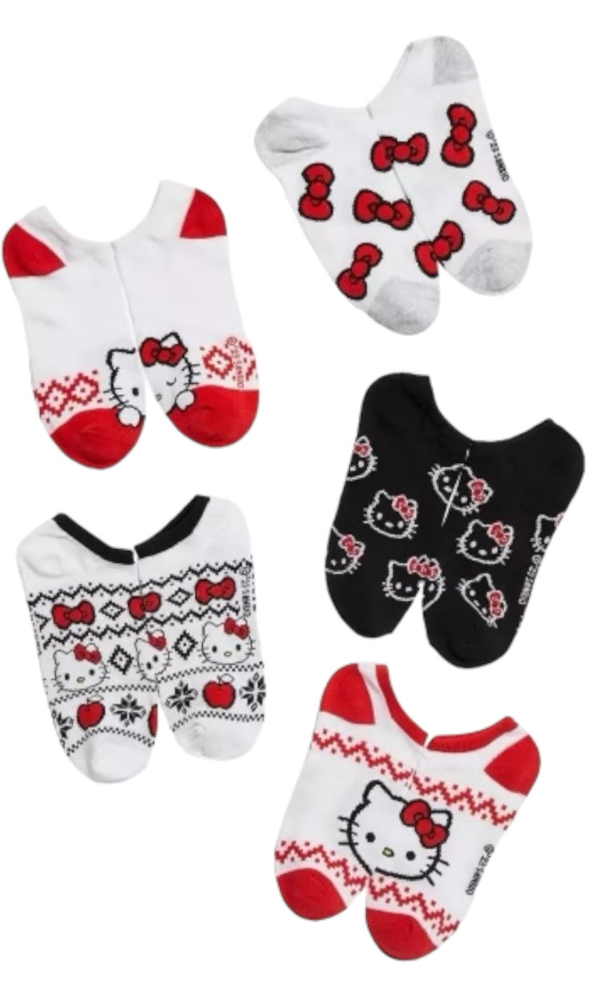 SANRIO HELLO KITTY Ladies 5 Pair Of CHRISTMAS No Show Socks - Novelty Socks And Slippers
