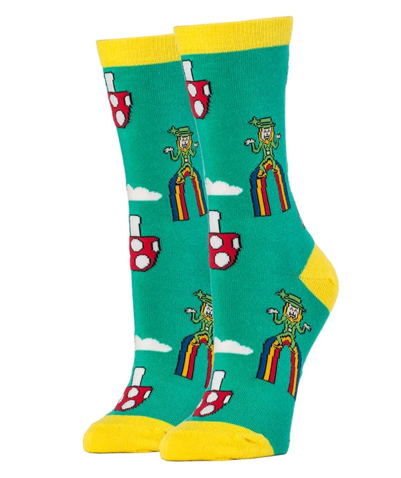 HAPPY SHROOMS Ladies ST. PATRICKS DAY Socks LEPRECHAUN & MUSHROOMS OOOH YEAH Brand