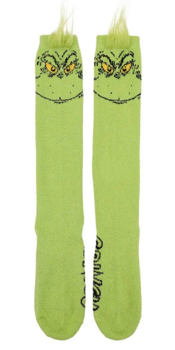 DR. SEUSS HOW THE GRINCH STOLE CHRISTMAS Ladies 3-D Plush Knee High Socks BIOWORLD Brand - Novelty Socks And Slippers