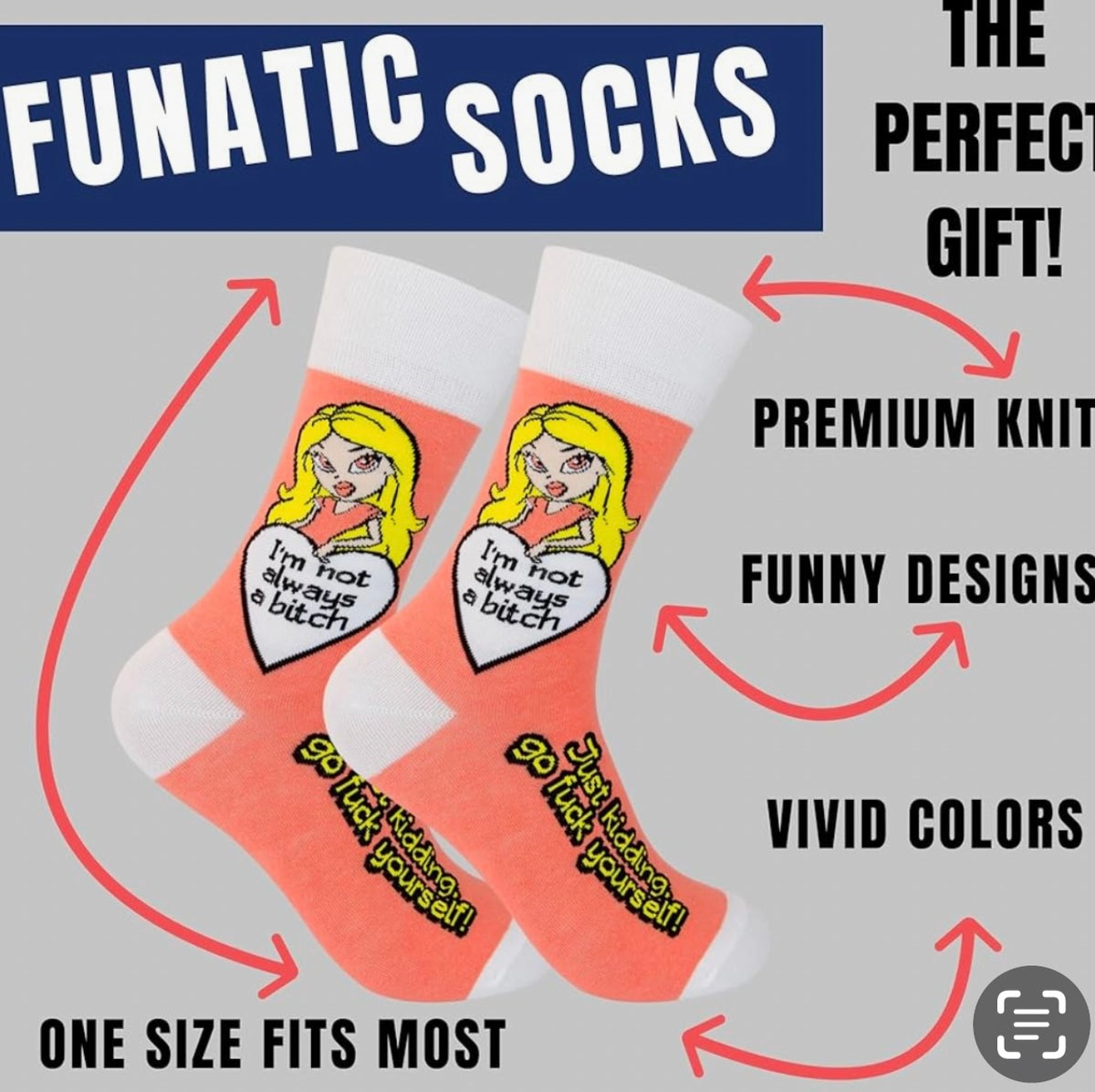 FUNATIC BRAND Unisex I’M NOT ALWAYS A BITCH, JUST KIDDING, GO FUCK YOURSELF Socks - Novelty Socks And Slippers