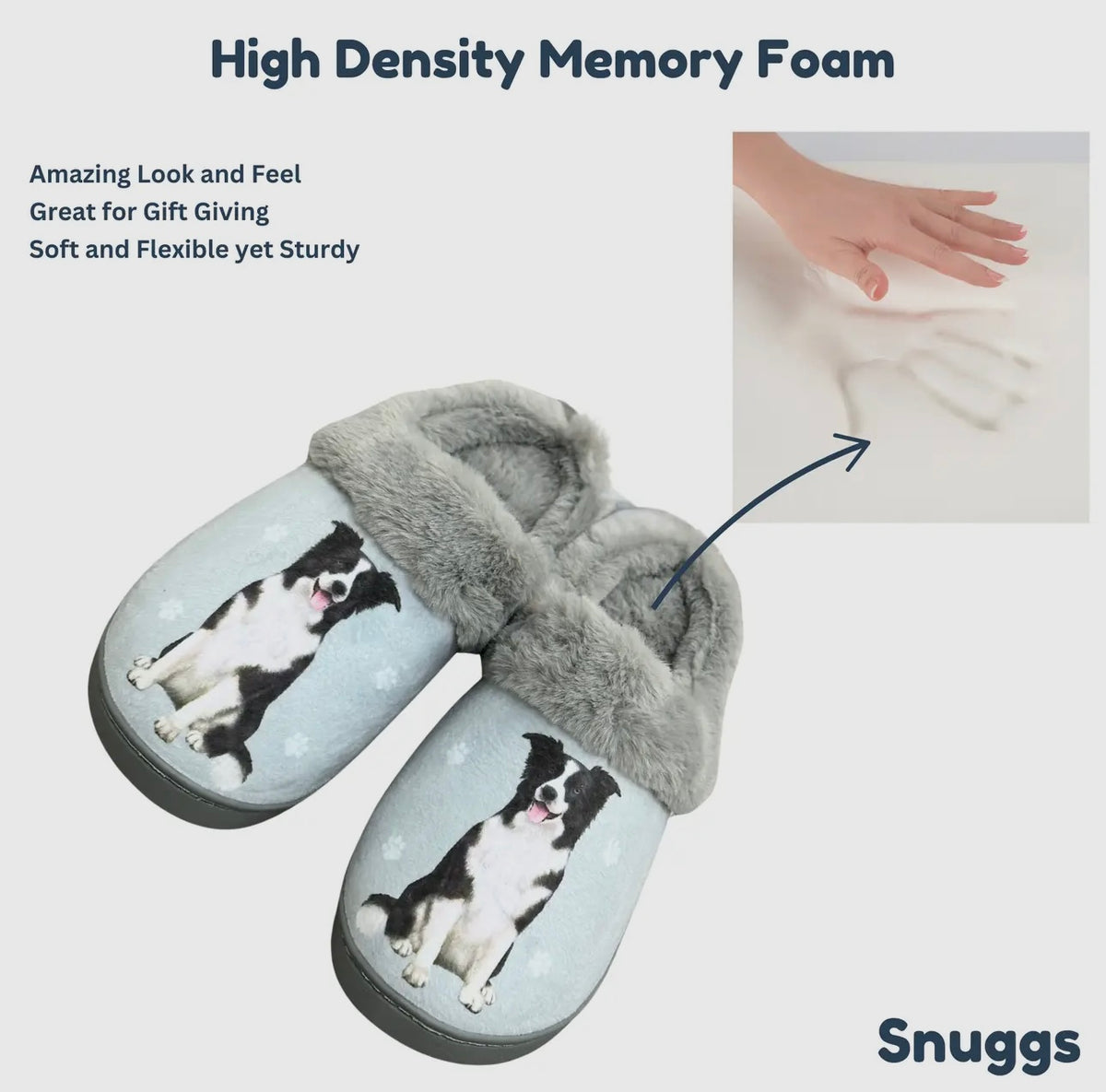 SNUGGS Memory Foam BORDER COLLIE Dog Non Slip Slippers By E&S Pets (Choose Size) - Novelty Socks And Slippers
