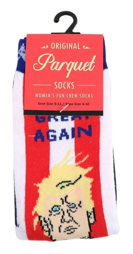 PRESIDENT TRUMP Ladies Socks MAKE HAIR GREAT AGAIN Parquet Brand - Novelty Socks And Slippers