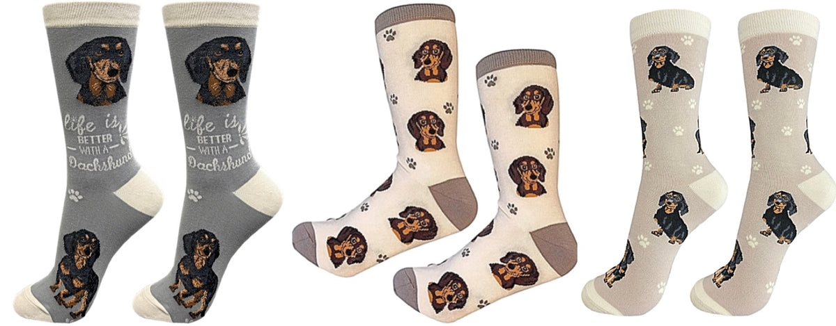 BLACK DACHSHUND Dog Unisex Socks By E&S Pets CHOOSE SOCK DADDY, HAPPY TAILS, LIFE IS BETTER - Novelty Socks for Less