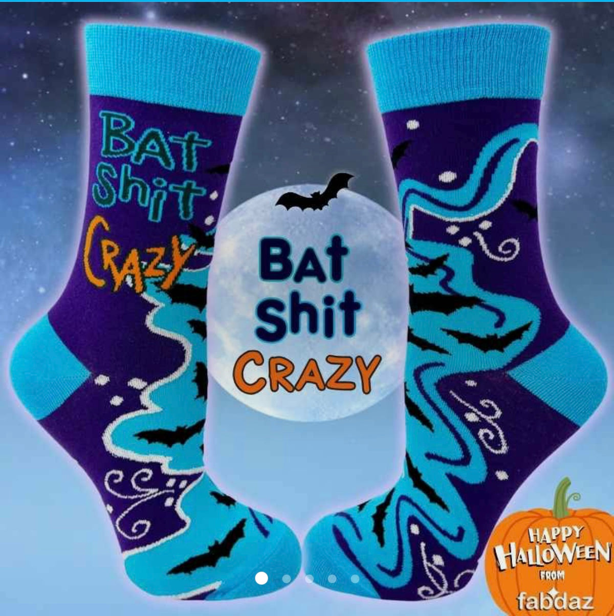 FABDAZ BRAND LADIES ‘BAT SHIT CRAZY’ SOCKS With BATS - Novelty Socks And Slippers