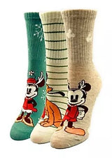 DISNEY Ladies CHRISTMAS 3 Pair Of Socks Pluto, Mickey & Minnie - Novelty Socks And Slippers