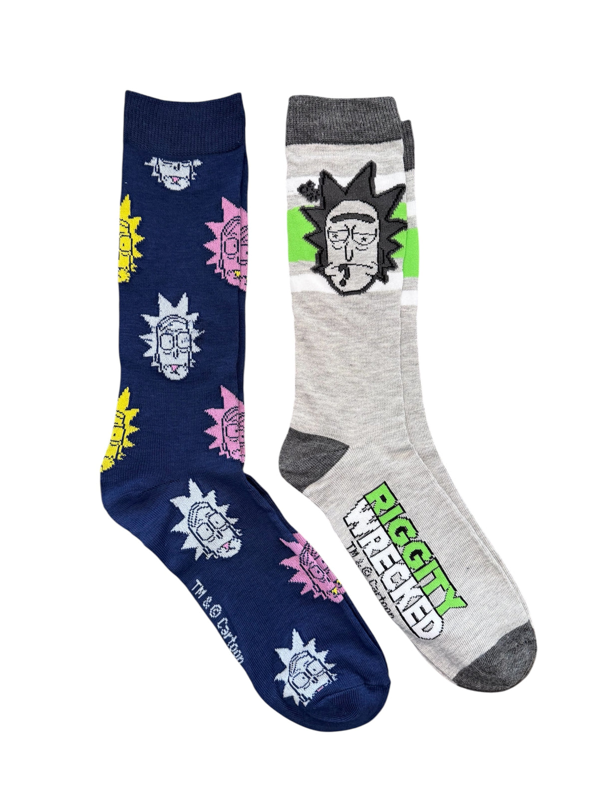 RICK AND MORTY Men's 2 Pair OF Socks ‘RIGGITY WRECKED’ - Novelty Socks And Slippers