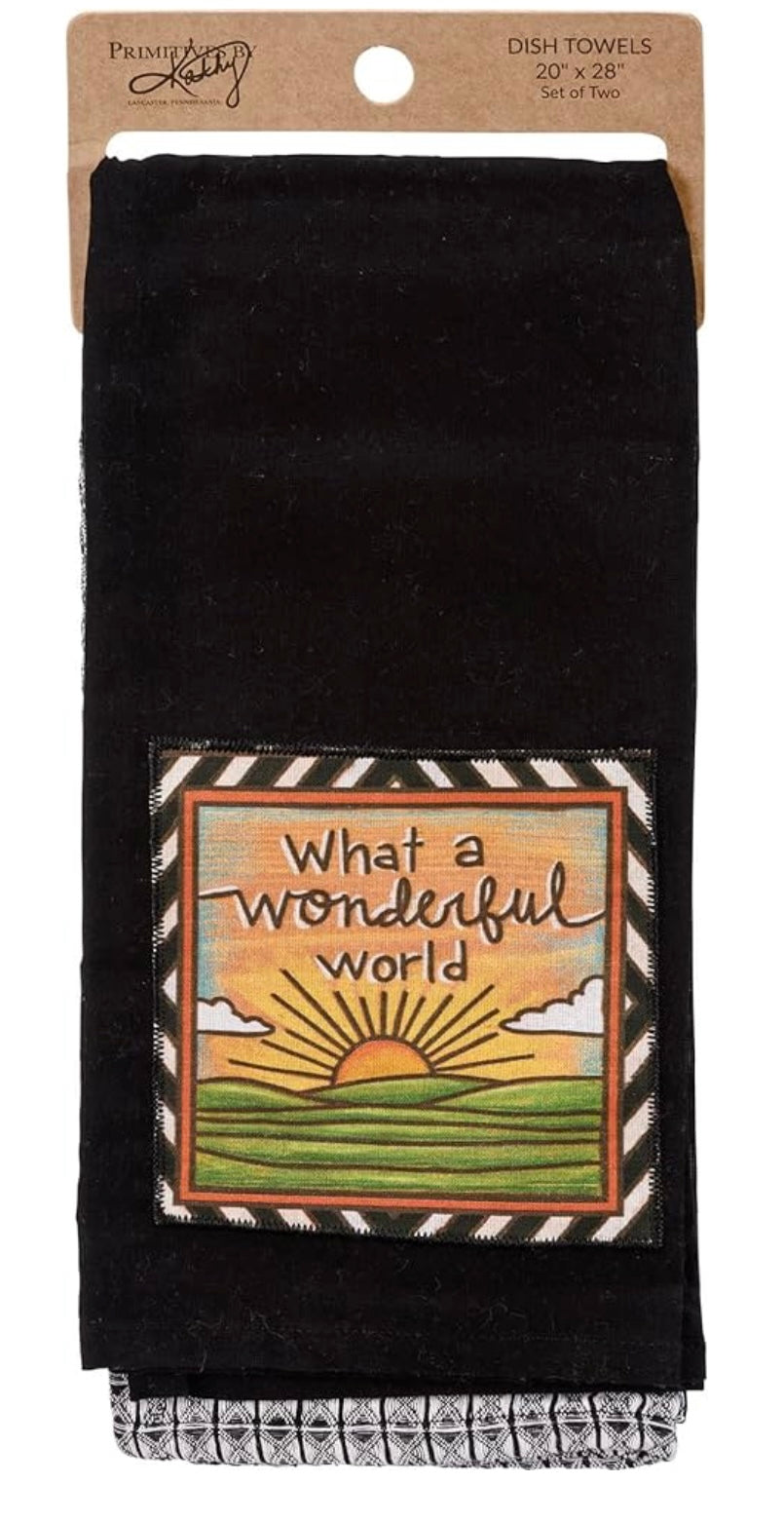 Primitives By Kathy WHAT A WONDERFUL WORLD 2 Kitchen Tea Towels - Novelty Socks And Slippers