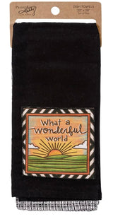 Primitives By Kathy WHAT A WONDERFUL WORLD 2 Kitchen Tea Towels - Novelty Socks And Slippers