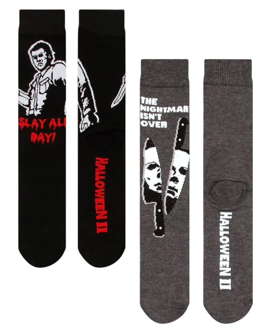 HALLOWEEN II Men’s 2 Pair Of MICHAEL MYERS Socks ‘THE NIGHTMARE ISN’T OVER’ - Novelty Socks And Slippers