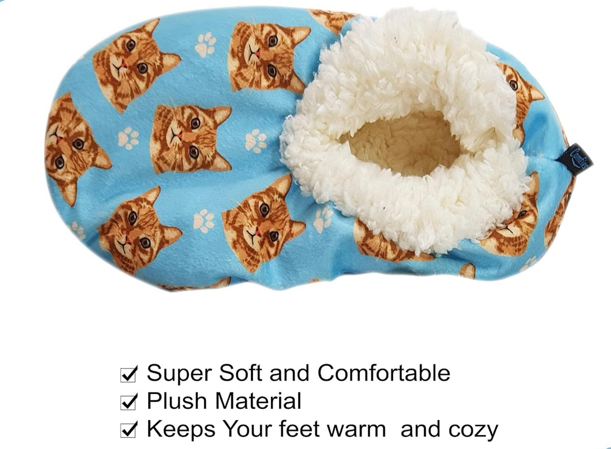 COMFIES BRAND Ladies TABBY CAT (ORANGE) Non-Skid SLIPPERS - Novelty Socks And Slippers