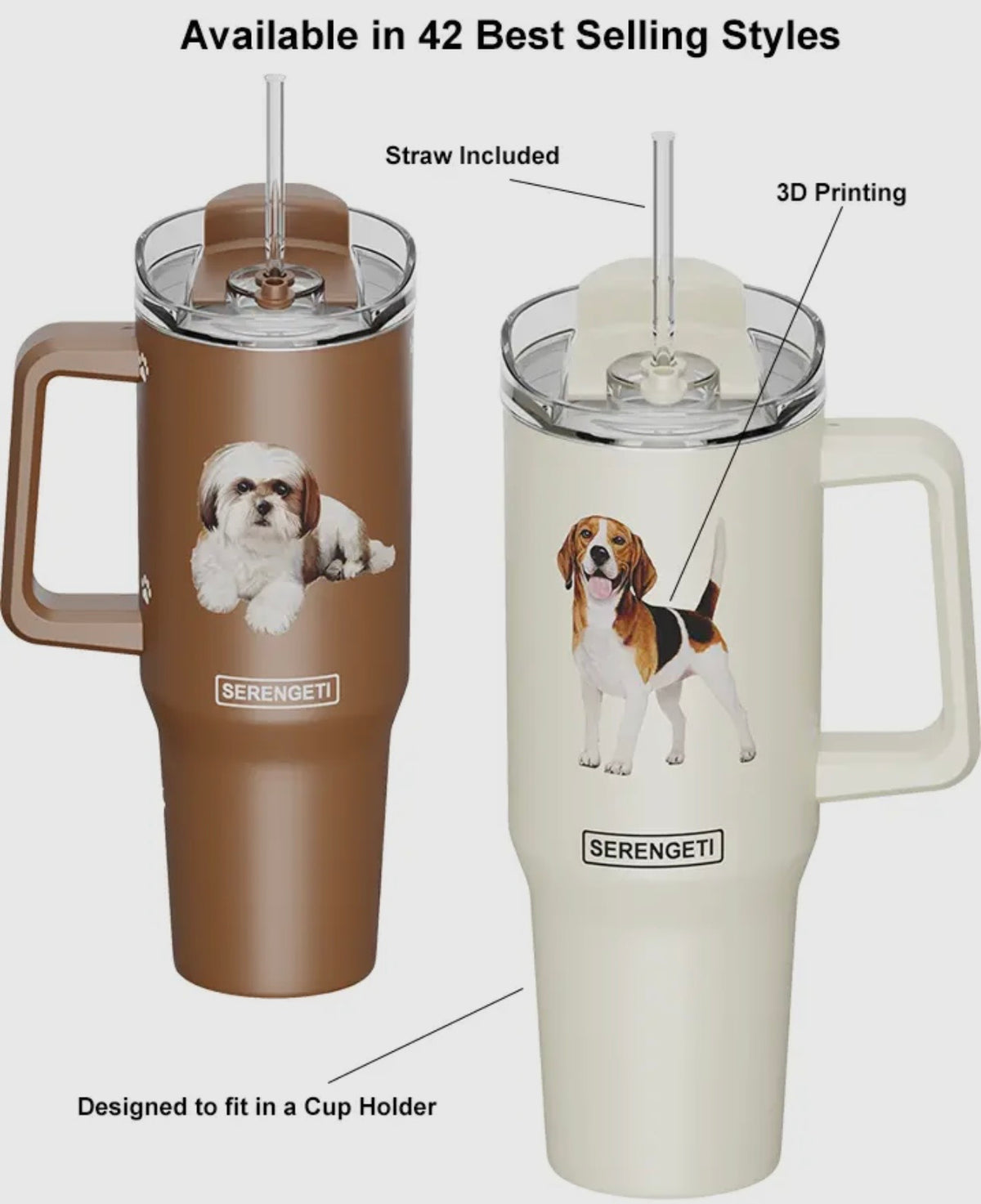 Dog & Cat Stainless Steel Ultimate 40 Oz. Tumbler Hot & Cold Travel Mug By E&S Pets (Choose Breed) - Novelty Socks And Slippers