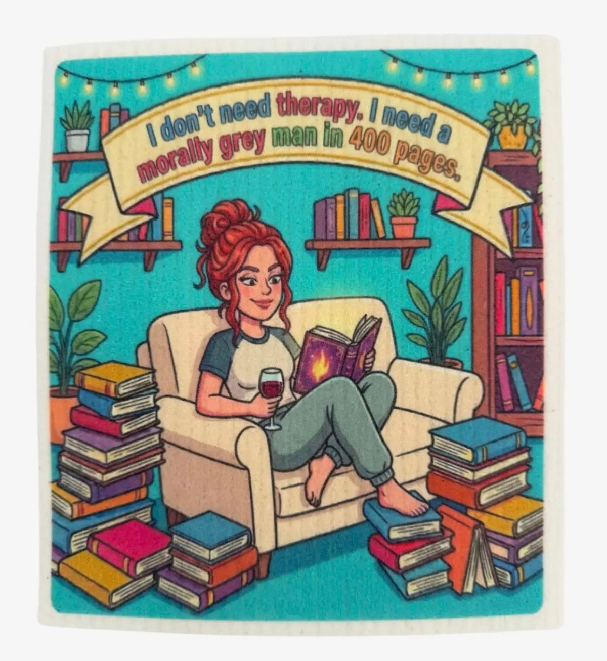 ROMANCE BOOK LOVER Set Of 3 Swedish Dishcloths ‘I Like My Men Fictional & My Wine Real’