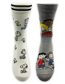 PEANUTS GANG Men’s 2 Pair Of Socks LINUS, SCHROEDER, FRANKLIN, LUCY, CHARLIE BROWN - Novelty Socks And Slippers