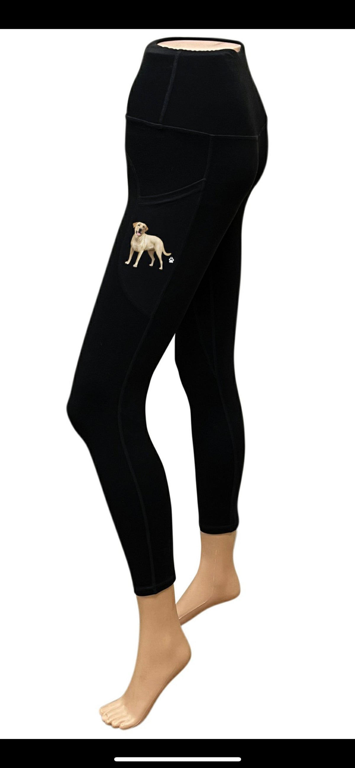 URBAN ATHLETICS Ladies YELLOW LABRADOR High Rise Leggings With Pockets E&S Pets - Novelty Socks for Less