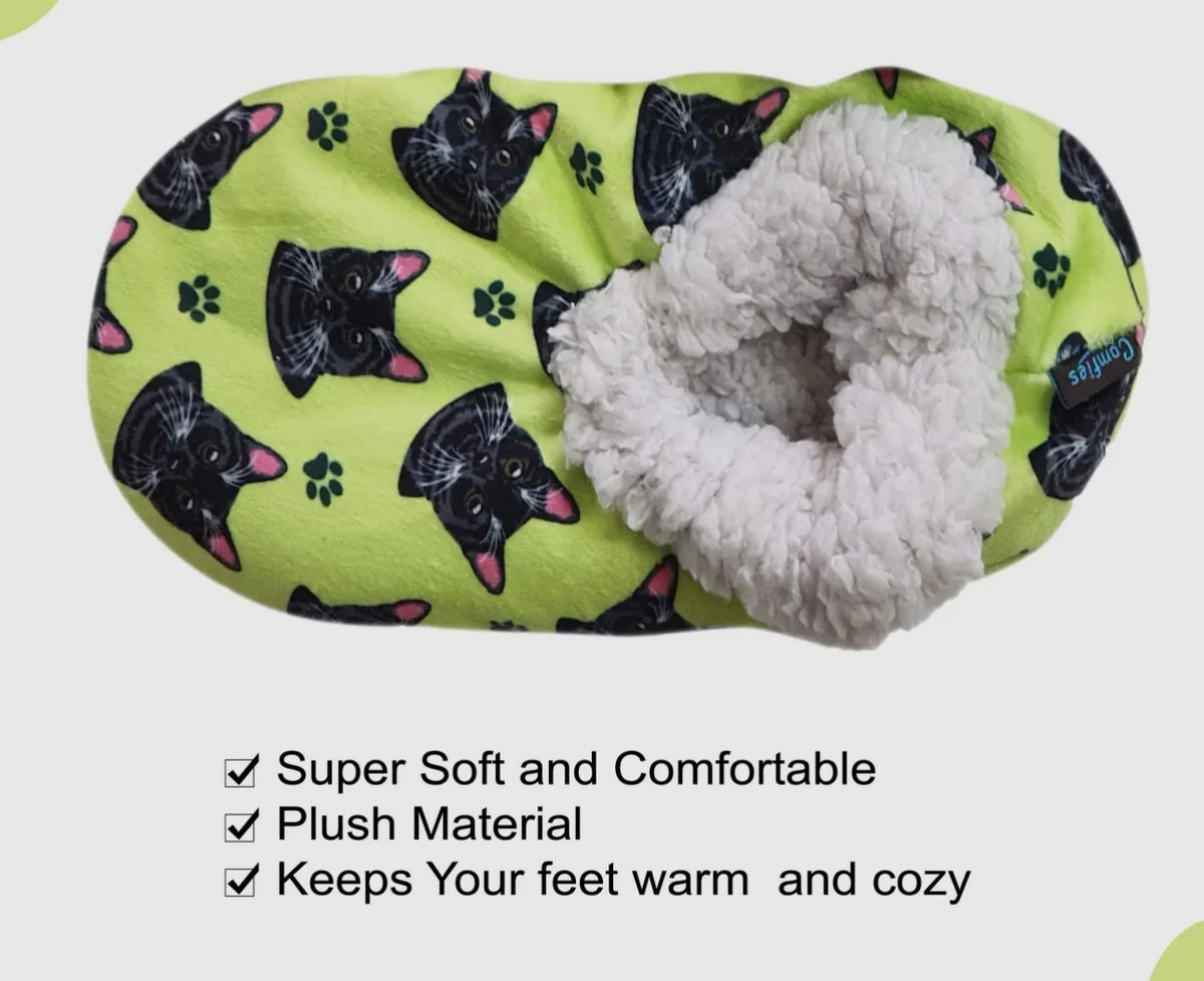BLACK CAT Ladies Non-Slip Slippers COMFIES BRAND By E&S Pets - Novelty Socks And Slippers
