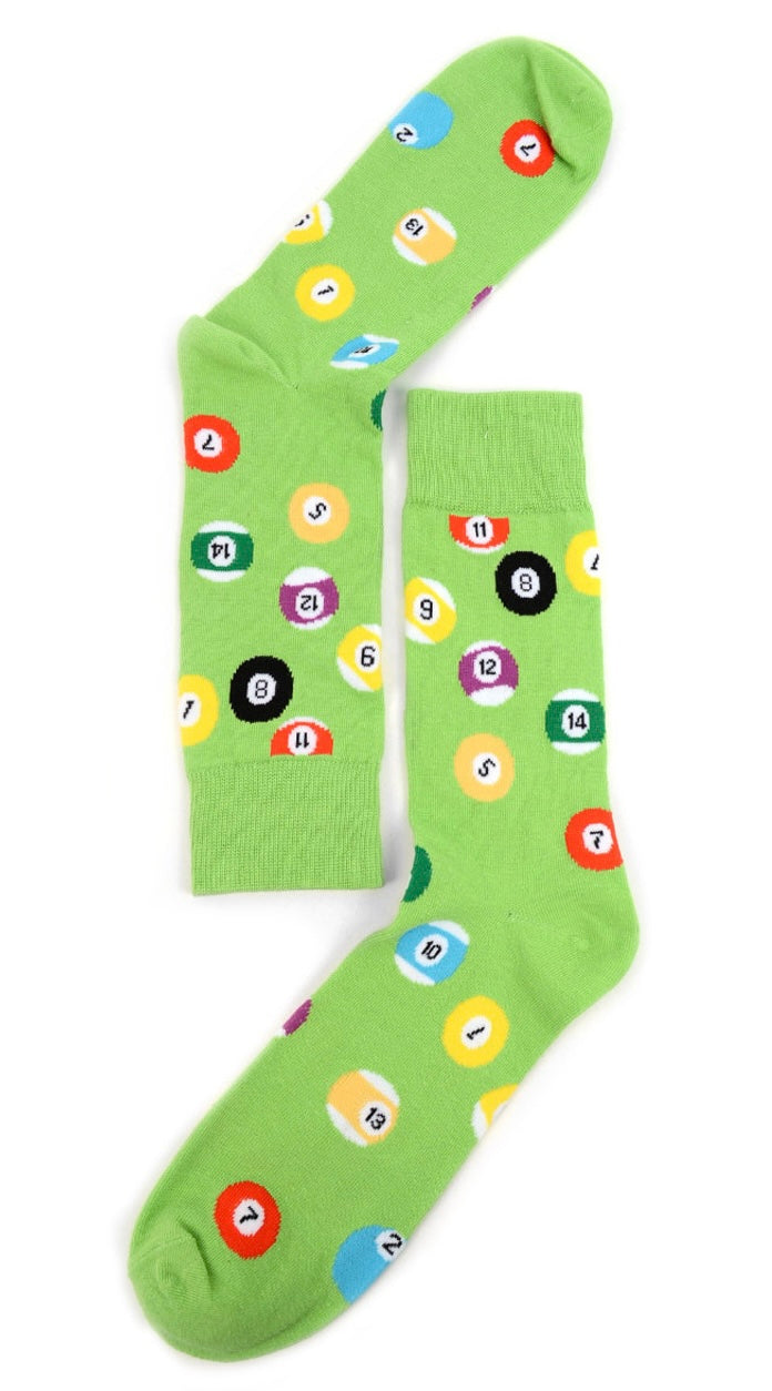 Parquet Brand Men’s BILLIARD Socks SOLIDS, STRIPES POOL BALLS (CHOOSE COLOR) - Novelty Socks And Slippers