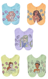 DISNEY PRINCESS Ladies 5 Pair Of No Show Socks BELLE, TIANA, ARIEL, RAPUNZEL, MOANA - Novelty Socks And Slippers